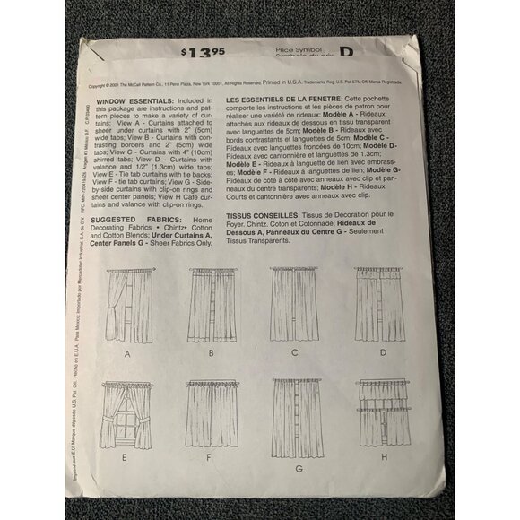 McCall's Home Decorating Window Curtains Essentials Pattern 3219 uncut - Picture 2 of 2